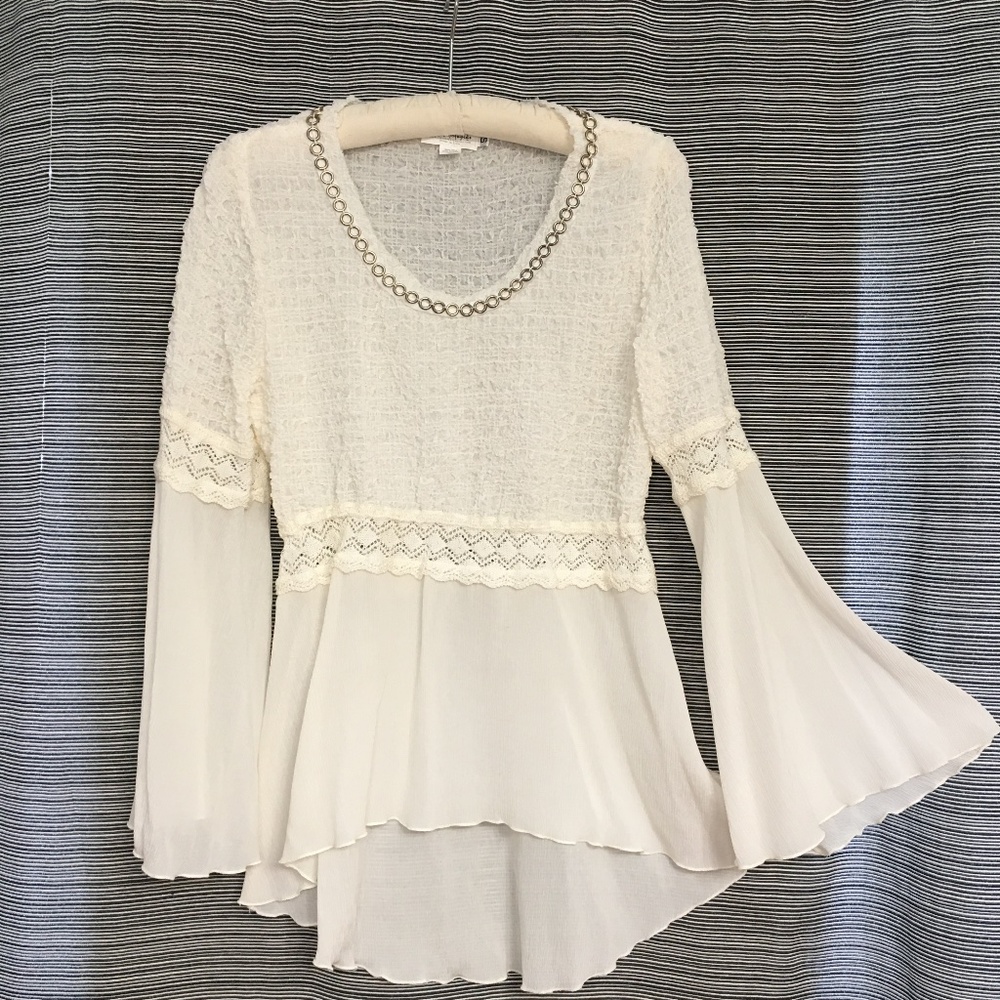 Fletcher Artworks, LLC Cream Long Sleeve Silk Bubble Tunic in Small
